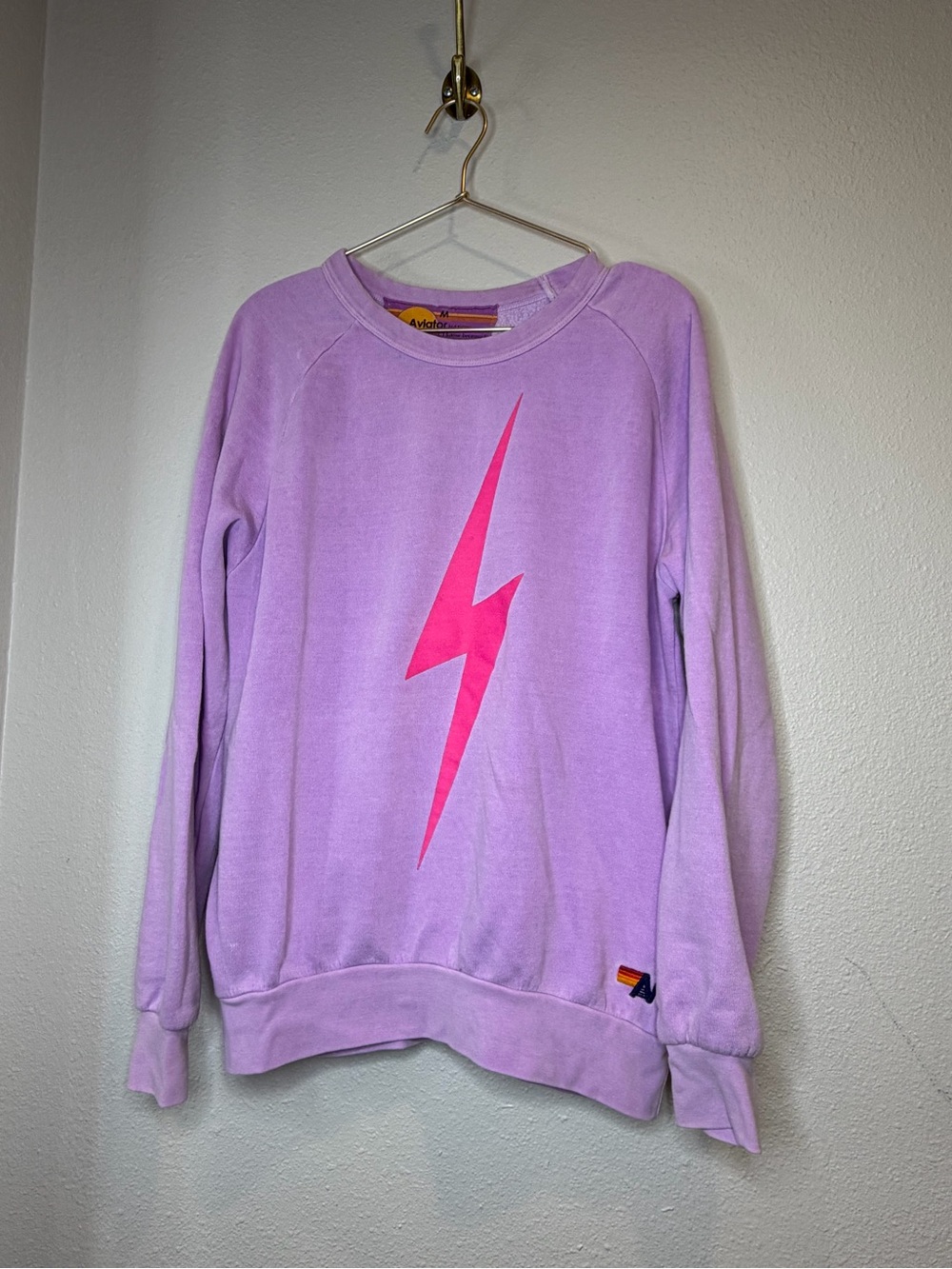 Aviator Nation Vintage Lavender Lightning Bolt Sweatshirt (M) & Jogger (L) Set